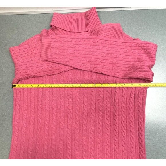 CHARTER CLUB  2 Ply 100% Cashmere Cable Knit Sweater Turtleneck Pink Size Medium - Picture 9 of 14